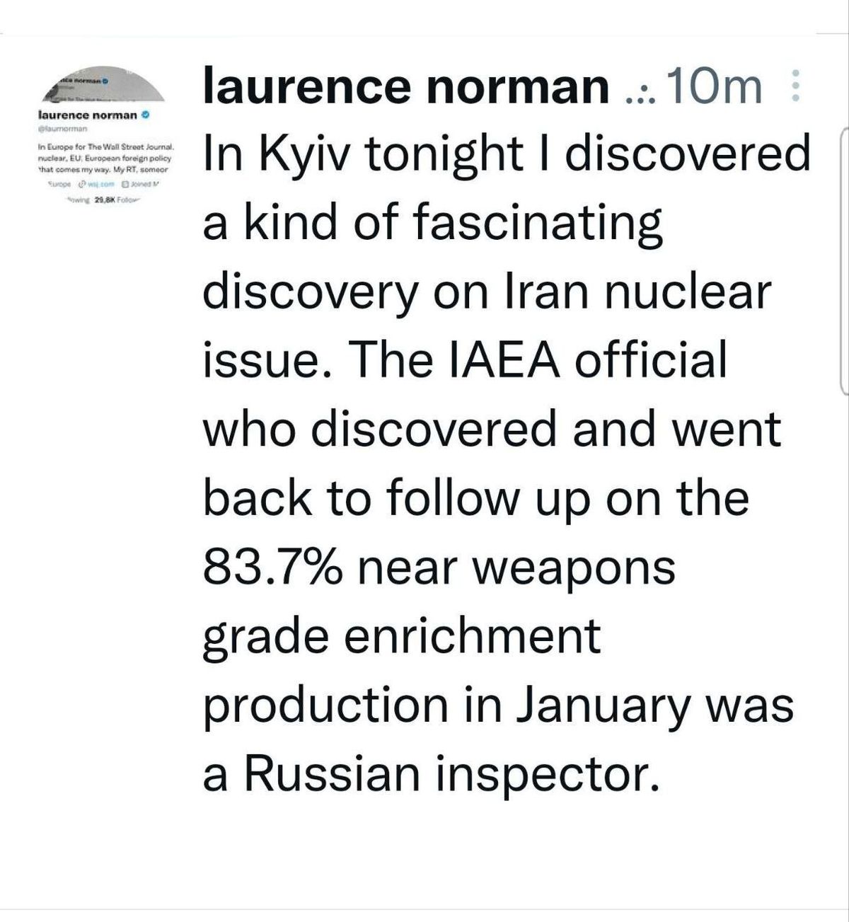 ادعای خبرنگار وال‌استریت‌ژورنال؛ بازرسی که غنی‌سازی ۸۳ درصدی ایران را کشف کرد روسی بود؟